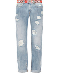 Голубые рваные джинсы-бойфренды от Emilio Pucci