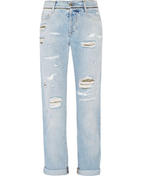 Голубые рваные джинсы-бойфренды от Roberto Cavalli