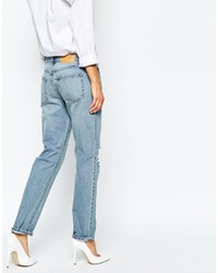 Голубые рваные джинсы-бойфренды от Cheap Monday