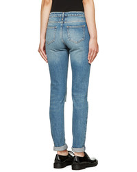 Голубые рваные джинсы скинни от Saint Laurent