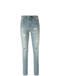 Голубые рваные джинсы скинни от Saint Laurent