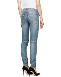 Женские голубые рваные джинсы от Balmain