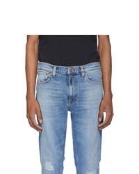 Мужские голубые рваные джинсы от Nudie Jeans