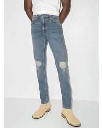 Мужские голубые рваные джинсы от Nudie Jeans