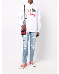 Мужские голубые рваные джинсы от Evisu