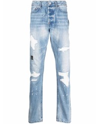 Мужские голубые рваные джинсы от Evisu
