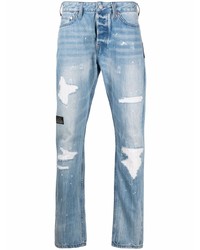 Мужские голубые рваные джинсы от Evisu
