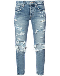 Женские голубые рваные джинсы от Moussy