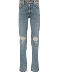 Мужские голубые рваные джинсы от Nudie Jeans