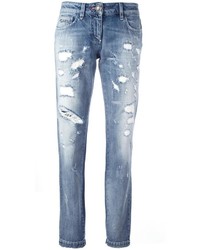 Женские голубые рваные джинсы от Philipp Plein