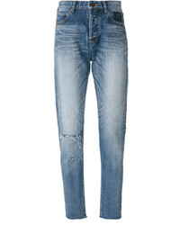 Женские голубые рваные джинсы от Saint Laurent