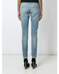 Женские голубые рваные джинсы от Saint Laurent