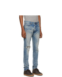 Мужские голубые рваные зауженные джинсы от John Elliott