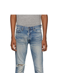 Мужские голубые рваные зауженные джинсы от John Elliott