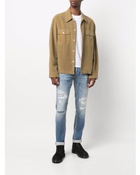 Мужские голубые рваные зауженные джинсы от Dondup