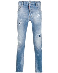 Мужские голубые рваные зауженные джинсы от DSQUARED2