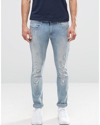 Мужские голубые рваные зауженные джинсы от G Star