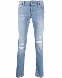 Мужские голубые рваные зауженные джинсы от Just Cavalli