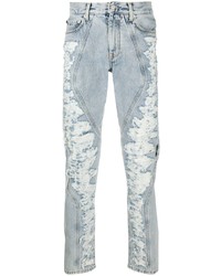 Мужские голубые рваные зауженные джинсы от Off-White