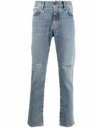 Мужские голубые рваные зауженные джинсы от Off-White