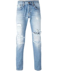 Мужские голубые рваные зауженные джинсы от (+) People