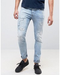 Мужские голубые рваные зауженные джинсы от Pepe Jeans