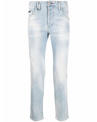 Мужские голубые рваные зауженные джинсы от Philipp Plein