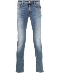 Мужские голубые рваные зауженные джинсы от Pt01