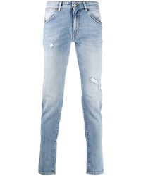 Мужские голубые рваные зауженные джинсы от Pt05