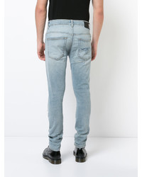 Мужские голубые рваные зауженные джинсы от R 13