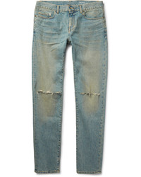 Мужские голубые рваные зауженные джинсы от Saint Laurent