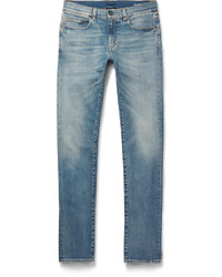 Мужские голубые рваные зауженные джинсы от Saint Laurent