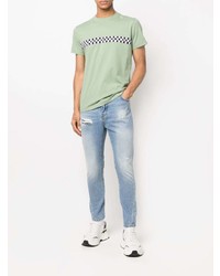 Мужские голубые рваные зауженные джинсы от John Richmond