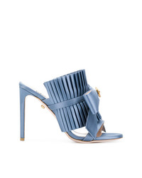 Голубые сатиновые босоножки на каблуке от Fausto Puglisi