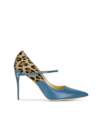 Голубые туфли из ворса пони с леопардовым принтом от Jennifer Chamandi