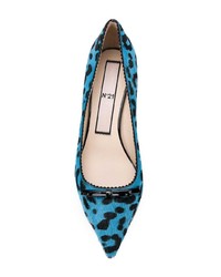 Голубые туфли из ворса пони с леопардовым принтом от N°21