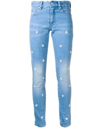 Голубые хлопковые джинсы скинни с украшением от Muveil