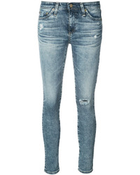 Голубые хлопковые рваные джинсы скинни от AG Jeans