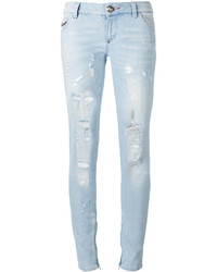 Голубые хлопковые рваные джинсы скинни от Philipp Plein