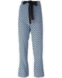 Женские голубые шелковые брюки с принтом от Marni