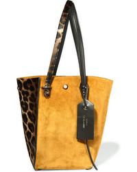 Горчичная замшевая большая сумка с леопардовым принтом от Jimmy Choo