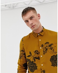 Горчичная рубашка с длинным рукавом с цветочным принтом