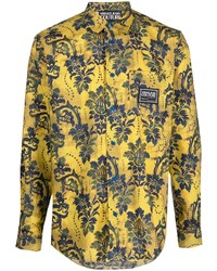 Мужская горчичная рубашка с длинным рукавом с цветочным принтом от VERSACE JEANS COUTURE