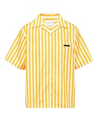 Мужская горчичная рубашка с коротким рукавом в вертикальную полоску от Prada