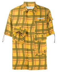 Мужская горчичная рубашка с коротким рукавом в шотландскую клетку от Off-White