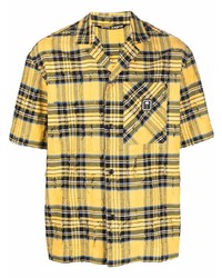 Мужская горчичная рубашка с коротким рукавом в шотландскую клетку от Palm Angels