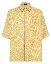 Мужская горчичная рубашка с коротким рукавом с принтом от Fendi