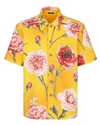 Мужская горчичная рубашка с коротким рукавом с цветочным принтом от Dolce & Gabbana