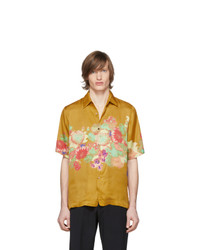 Мужская горчичная рубашка с коротким рукавом с цветочным принтом от Dries Van Noten