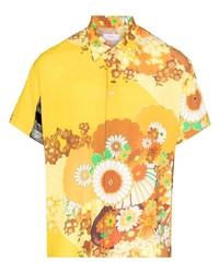 Мужская горчичная рубашка с коротким рукавом с цветочным принтом от ERL